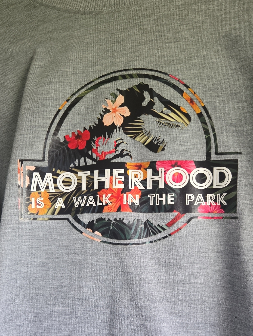 Crewneck Sweatshirt - Gray "Motherhood Is A Walk In The Park" Graphic